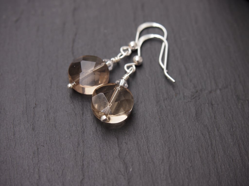 Smoky quartz and sterling silver earrings