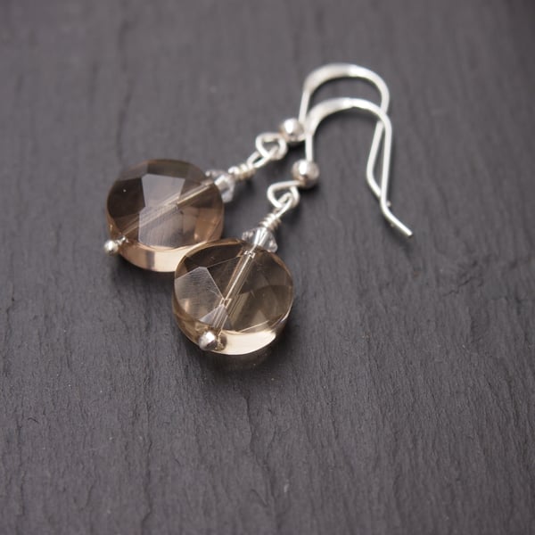 Smoky quartz and sterling silver earrings