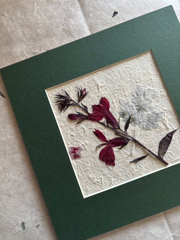 Original Floral Art Featuring Pressed Flowers, Green Mount