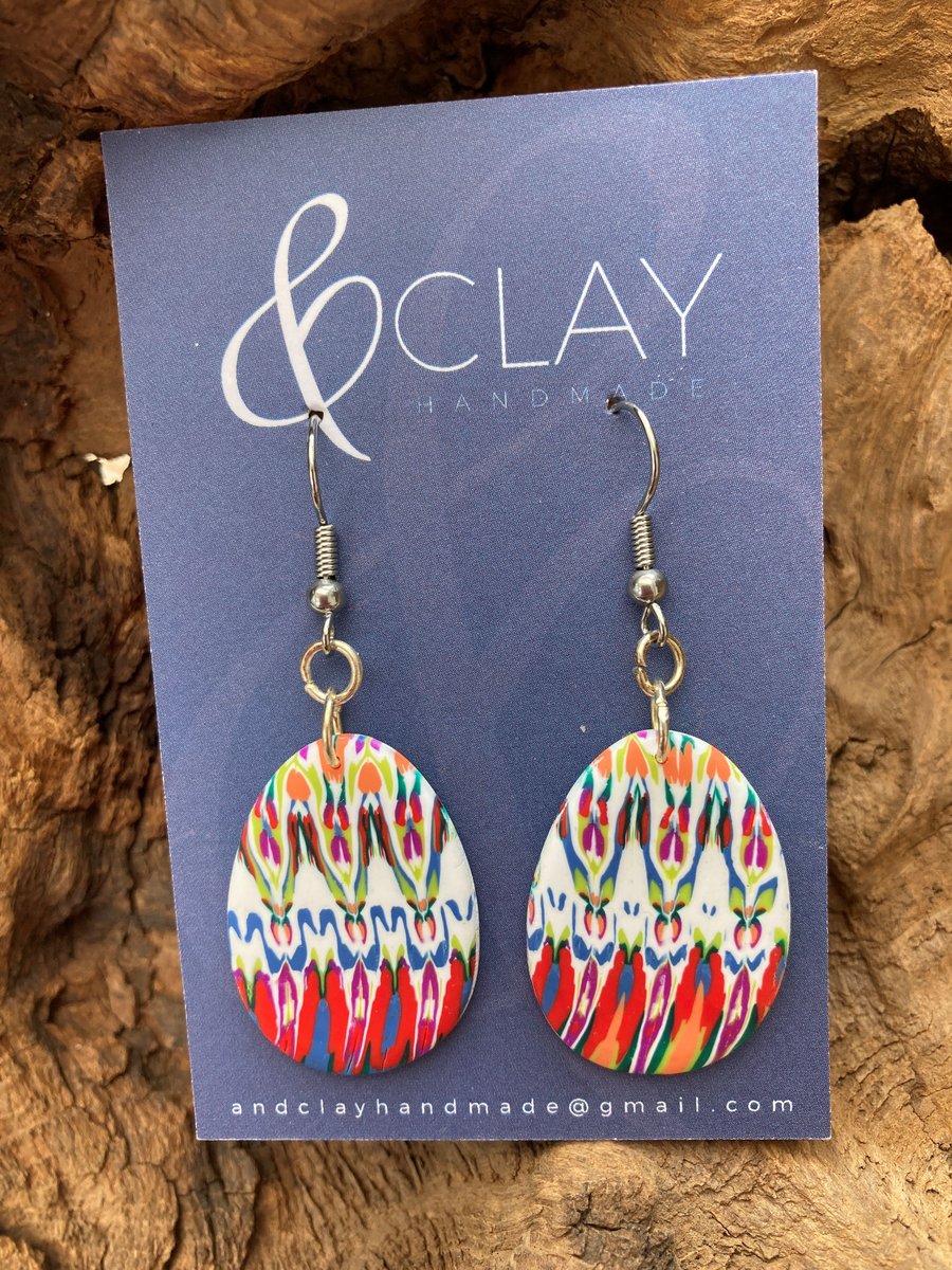 Colourful Patterned Polymer Clay Easter Egg Earrings