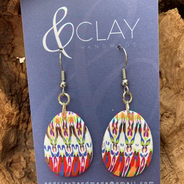 Colourful Patterned Polymer Clay Easter Egg Earrings