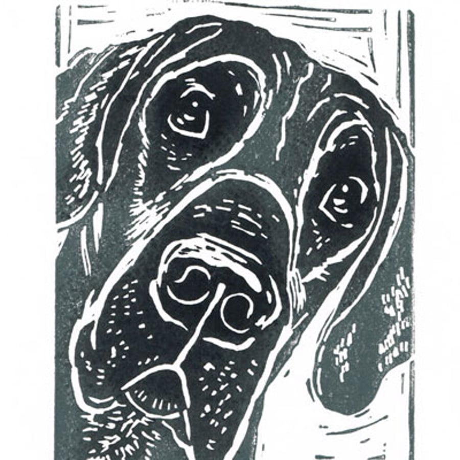 Blue Great Dane Dog - linocut print