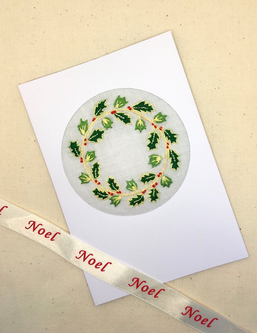 December Holly & Ivy Embroidered Birthday or Christmas Card