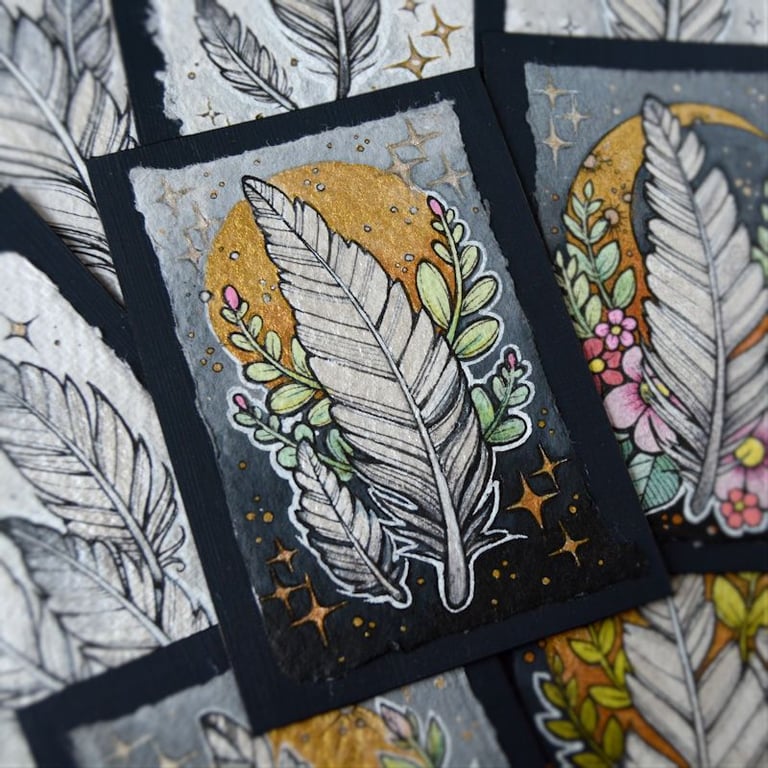 floaty feathers - original aceo illustration