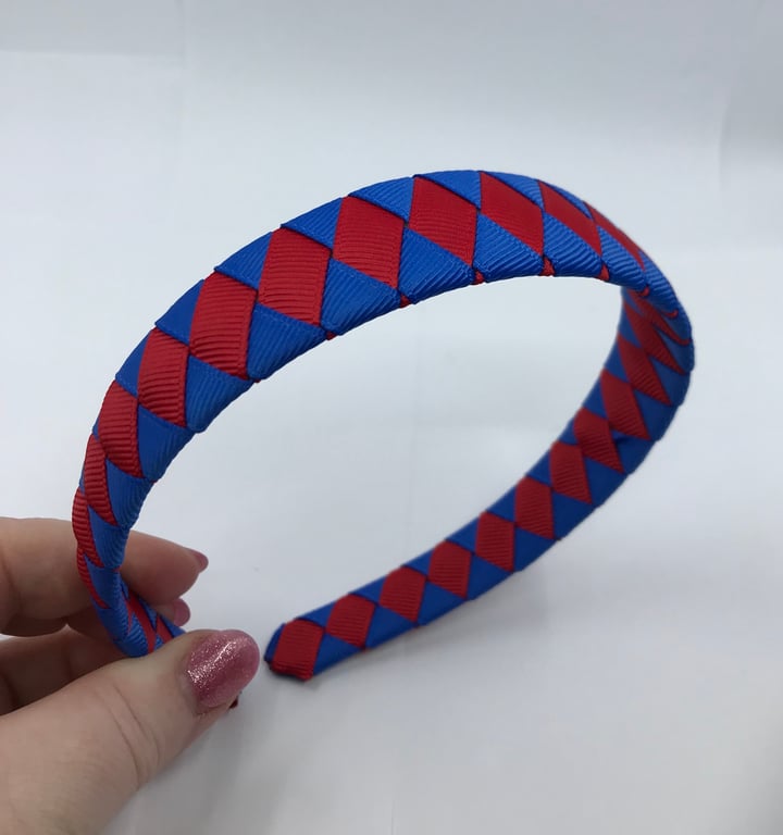 Royal Blue and Red Diamond Pleated Hairband