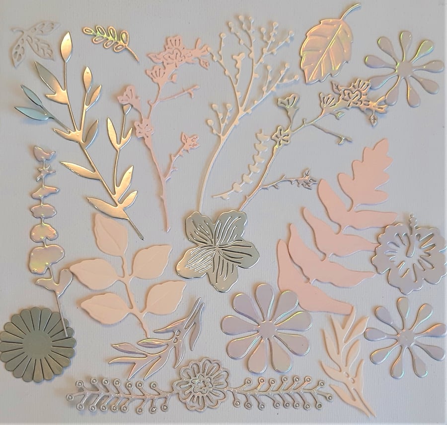 Botanical die cuts - pink, white and silver
