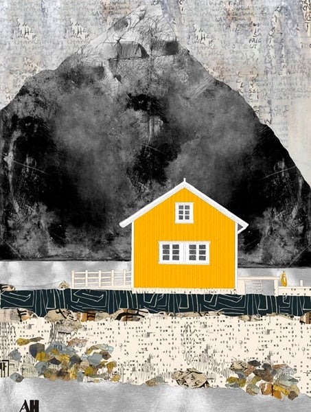 Norwegian Yellow House Mixed Media Print