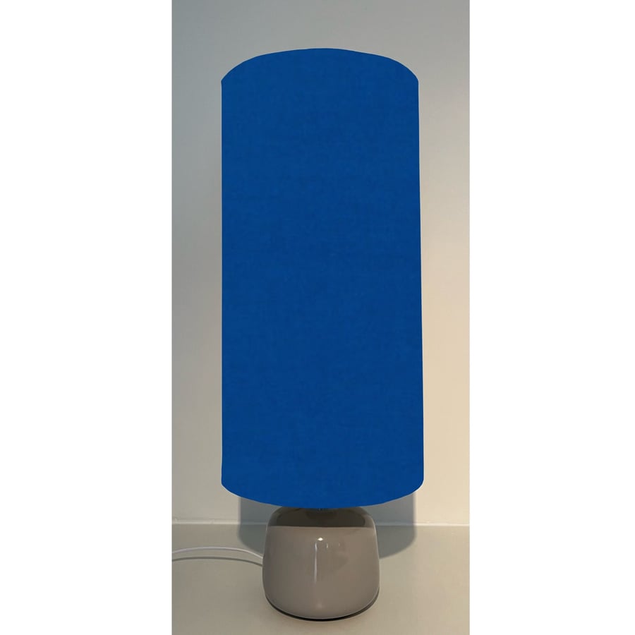 Royal blue cotton drum extra tall cylindrical lampshade, with a white lining