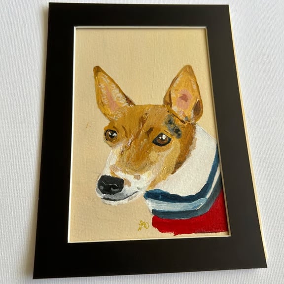 Original painting 5x7" in acrylics of a Jack Russell pet portrait 