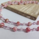 Pink and White Marble Effect Necklace with Lilac and Gold