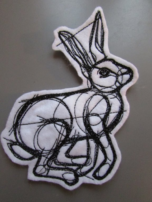Embroidered Sketchwork Hare Applique Patch