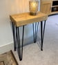 Reclaimed Scaffold Board Slim Side Table - Chunky Rustic Top - Hairpin Legs - Image 1