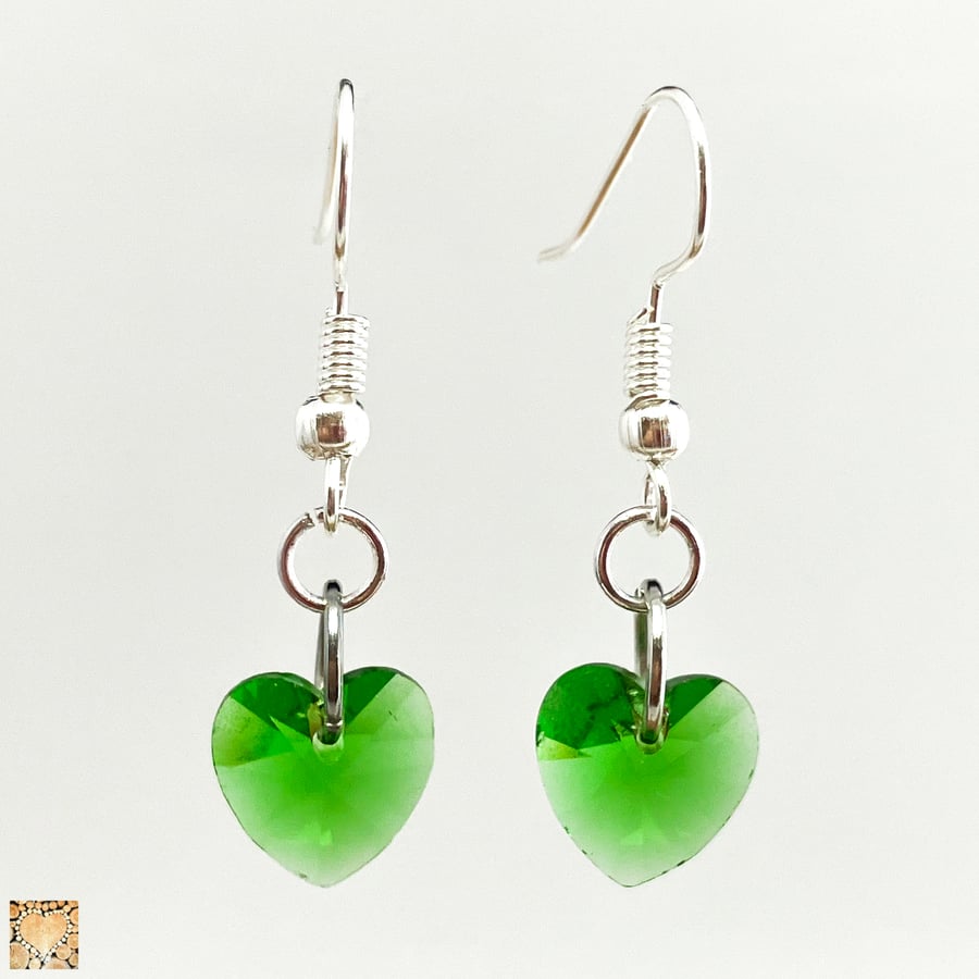 Green Crystal Heart Handmade Earrings
