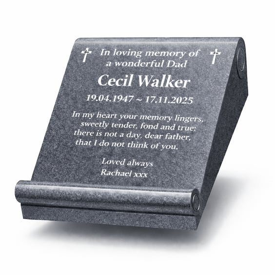 Memorial SCROLL Marker Slanted Wedged Grave Plaque Stone Slanted Wedged Cemetery