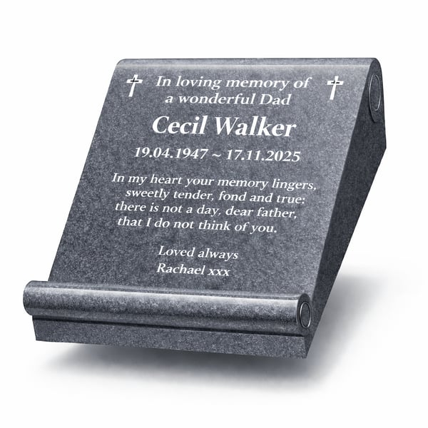 Memorial SCROLL Marker Slanted Wedged Grave Plaque Stone Slanted Wedged Cemetery