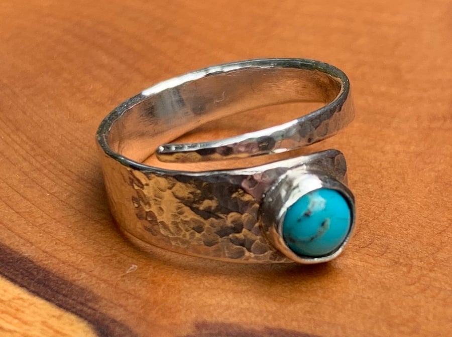 Turquoise and Sterling Silver ‘Wrap’ ring, 100% handmade