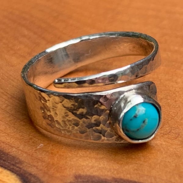Turquoise and Sterling Silver ‘Wrap’ ring, 100% handmade