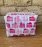 Pink Cake Slices Print Quilted Fabric Box Shape Wash Bag