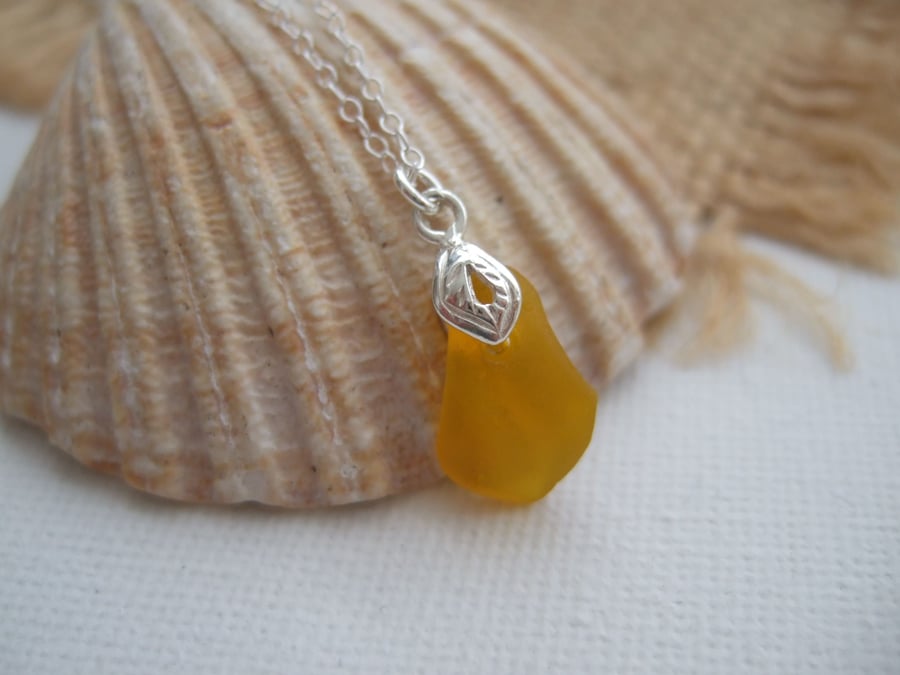 Yellow sea glass pendant, yellow beach glass necklace, Spanish sea glass