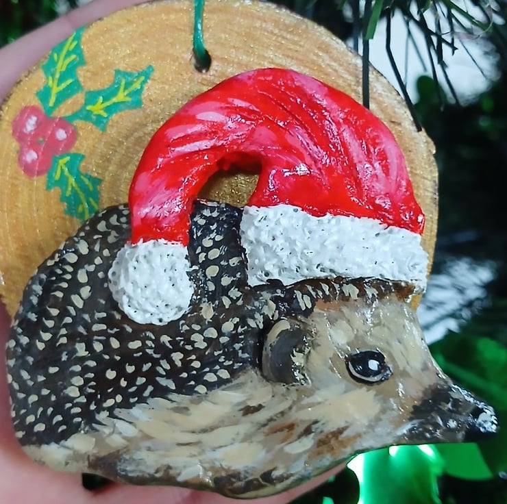 Christmas tree decoration, Hedgehog with a sant... - Folksy
