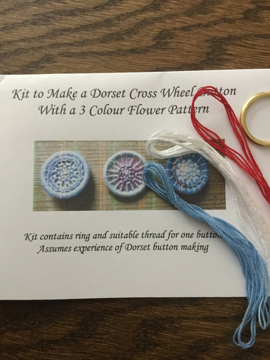 Dorset Button Flower Pattern Kit, Pale Blue, White and Red, F7