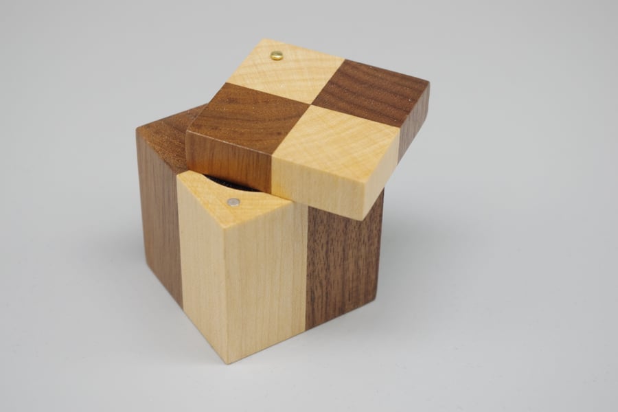 Wooden Ring Box. Handmade. Beech and Walnut.