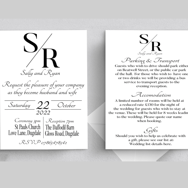 Monogram Wedding Invitation, Personalised Wedding Stationery, Elegant Wedding 