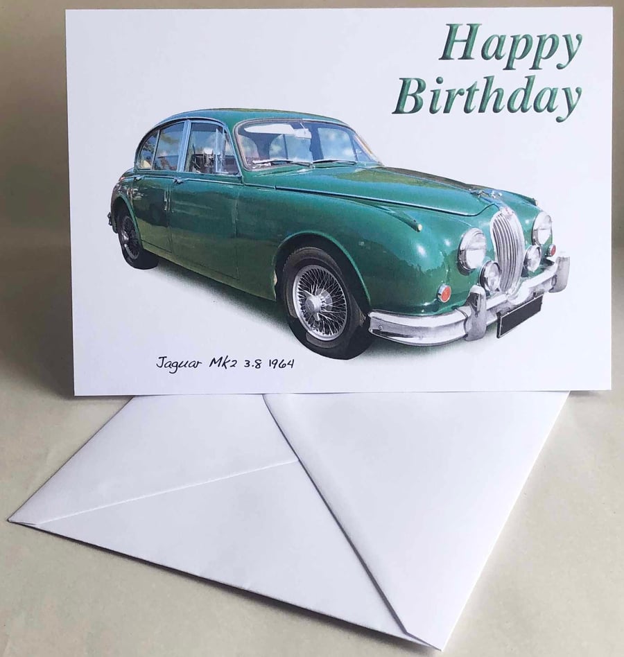Jaguar Mk2 3.8 1964 (Green) - Birthday, Anniversary, Retirement or Plain Card