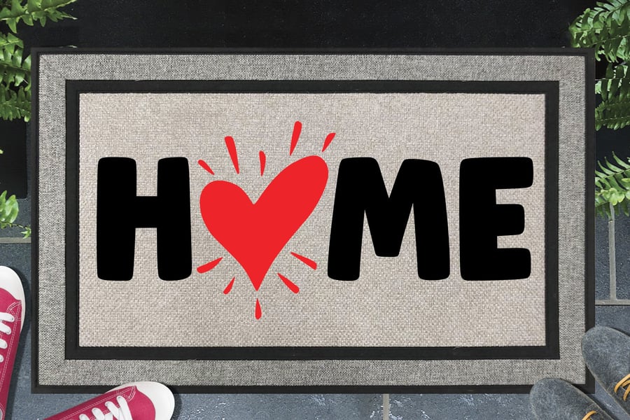 Home Door Mat - Home Heart Welcome Mat - All Weather - 45x70cm 