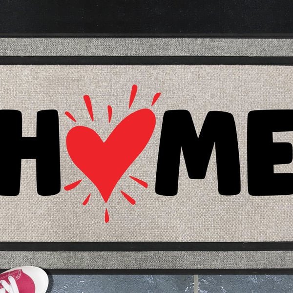 Home Door Mat - Home Heart Welcome Mat - All Weather - 45x70cm 