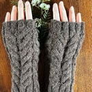 Knitted Scottish Aran Wool Fingerless Mittens - Fits Average Womans Hand Size