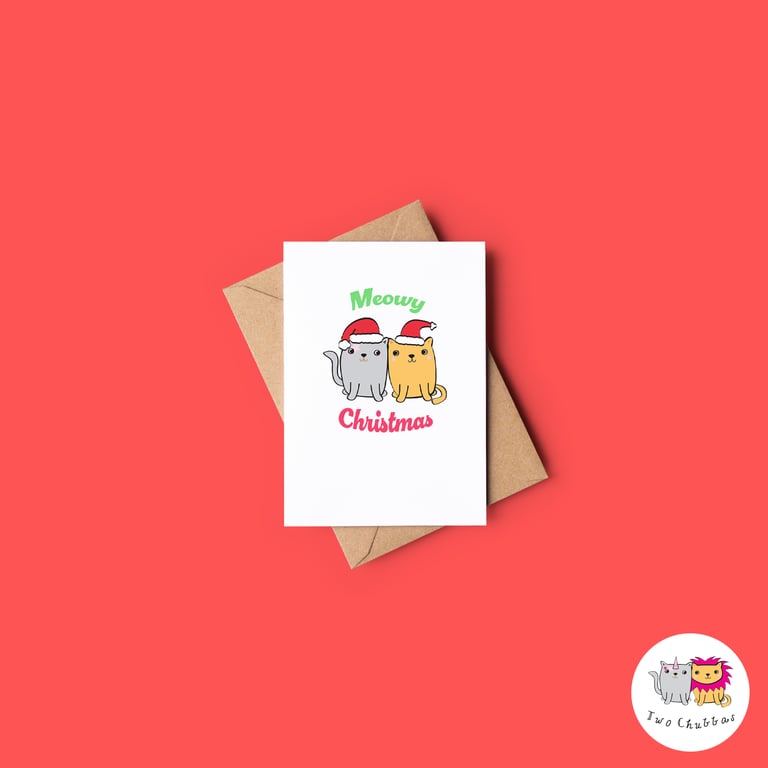 Cat Christmas Card, A6 Christmas Card, Cute Animal Christmas Card