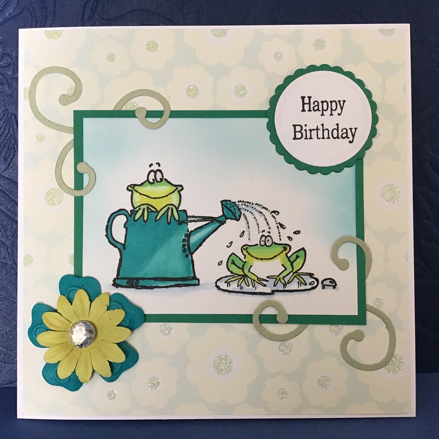 Frog Birthday Card with Watering Can