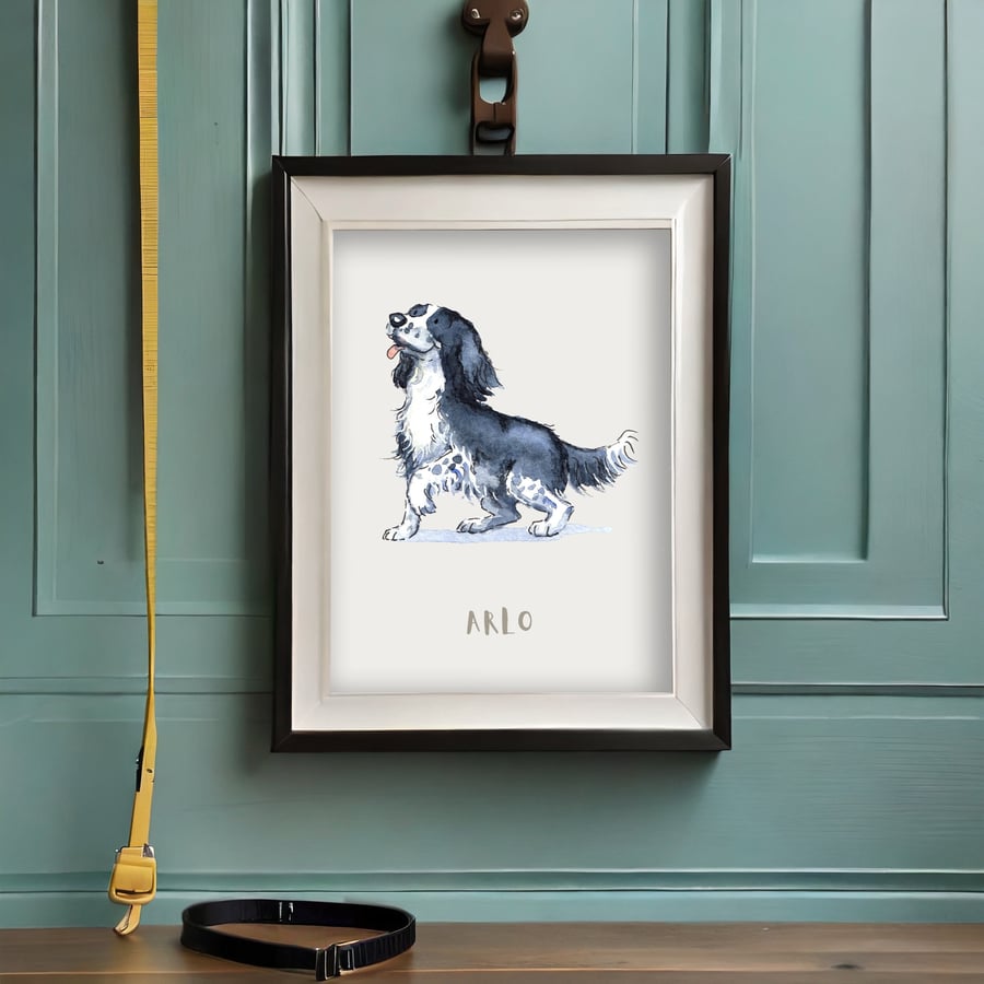 Sprocker Black & White Personalised Dog Print