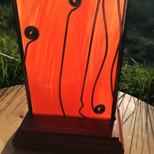 Flame is a Shades of Burnt Orange Free-Standing Window Panel Suncatcher