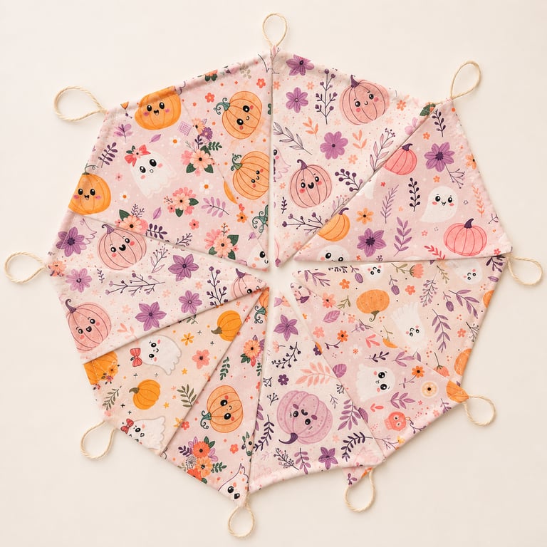 Handmade Pastel Halloween Fabric Bunting – 10 Flag Ghost & Pumpkin Garland