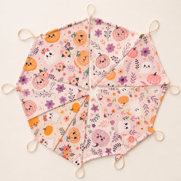Handmade Pastel Halloween Fabric Bunting – 10 Flag Ghost & Pumpkin Garland