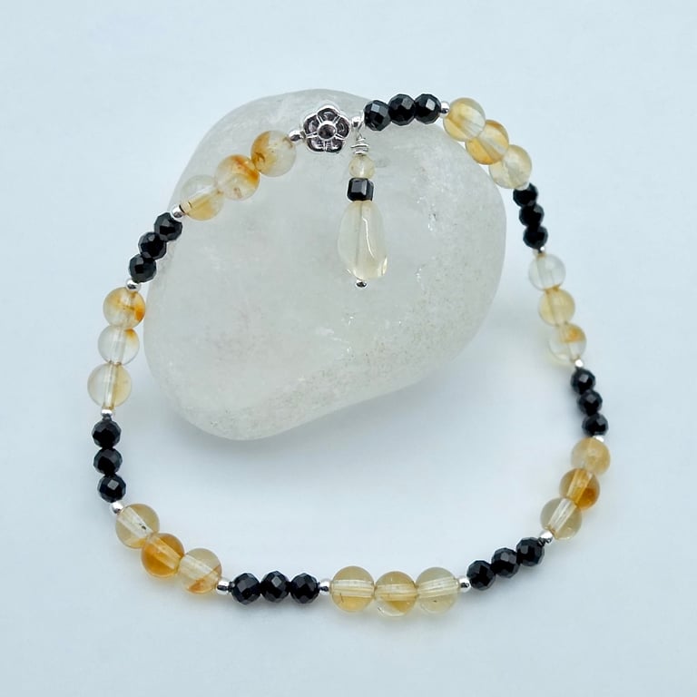 Citrine & Black Spinel Bracelet, November Birthstone, Birthday Gifts For Her