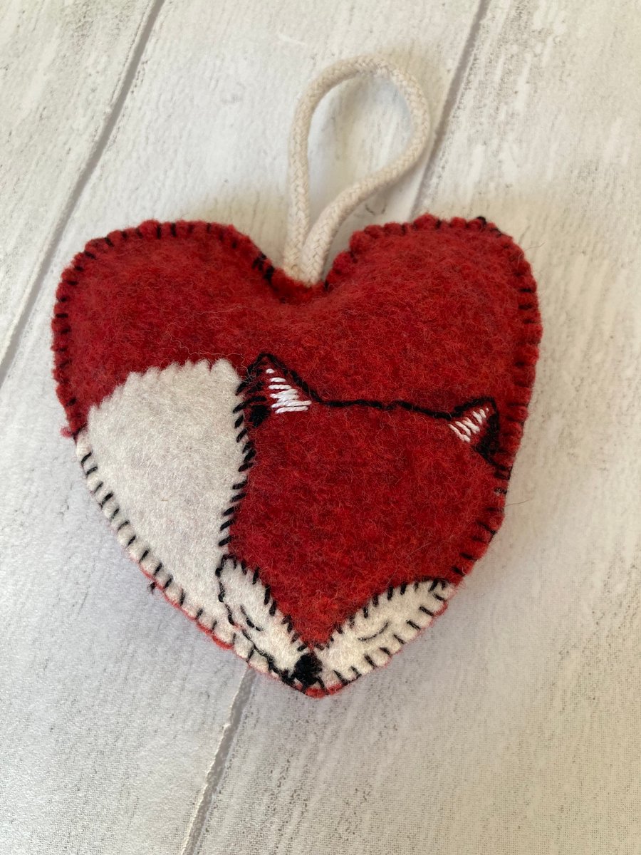 Felted wool sleeping fox hanging decoration