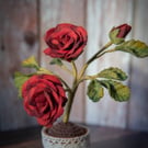 Carmine Garden Rose in Terracotta - Deep Red Felt Bloom