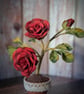 Carmine Garden Rose in Terracotta - Deep Red Felt Bloom - Image 1