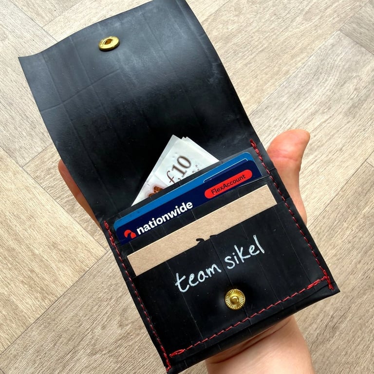 Bicycle Inner Tube Wallet - Red Stitching - Holds Notes and Multiple Cards