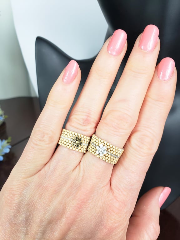 Handmade Beaded Miyuki Peyote Flower Rings