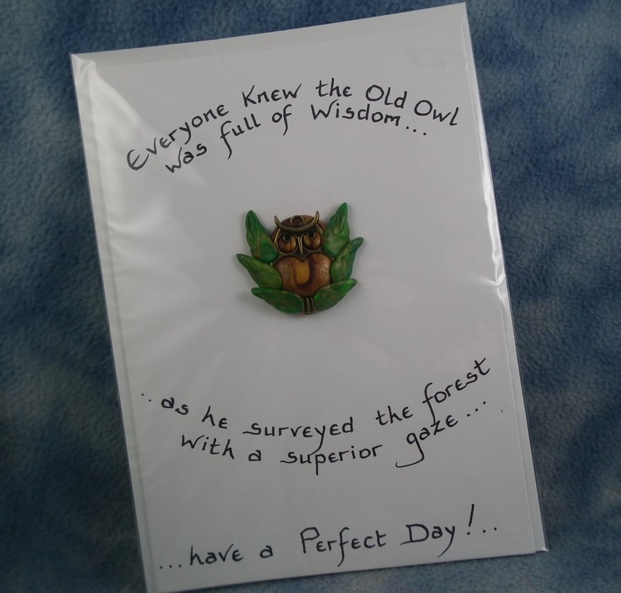 Spring Sale ... Handcrafted owl card by Ann Galvin A5 5"x7"