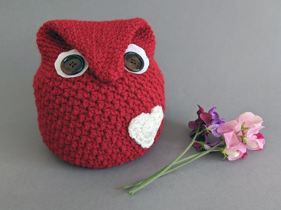 Owl-Shaped Doorstop - Red with Cream Heart