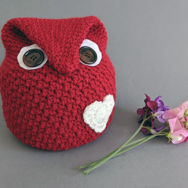 Owl-Shaped Doorstop - Red with Cream Heart