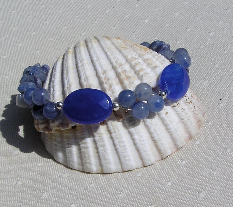 Natural Blue Sapphire & Blue Aventurine Crystal Gemstone Bracelet "Bethany"
