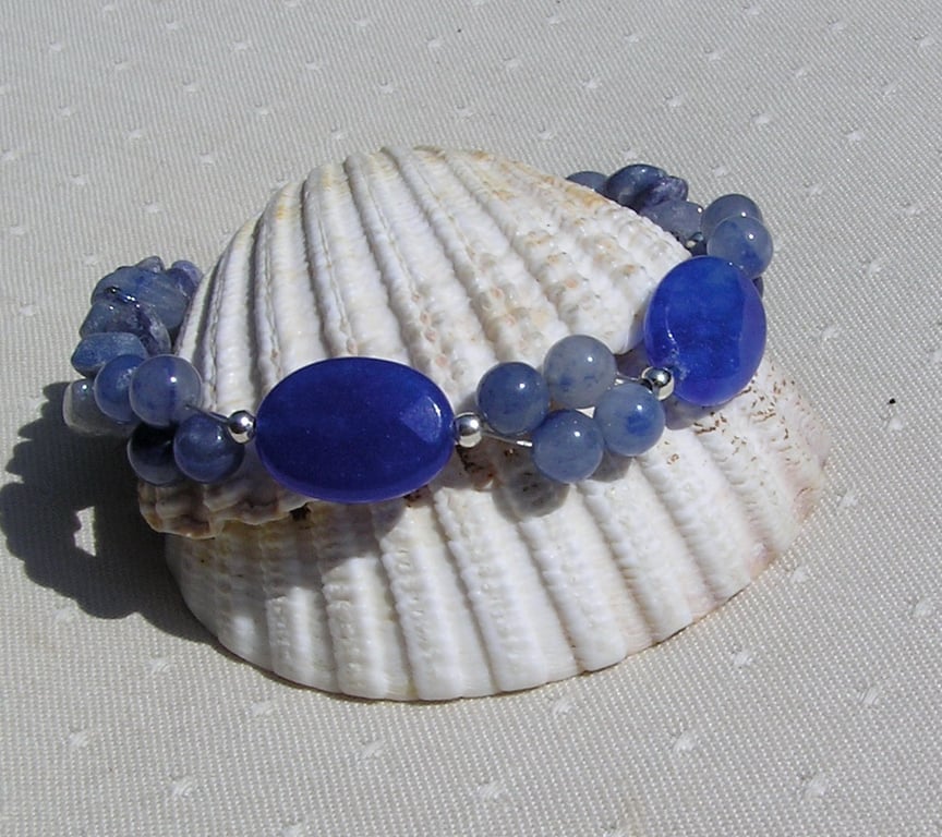 Natural Blue Sapphire & Blue Aventurine Crystal Gemstone Bracelet "Bethany"
