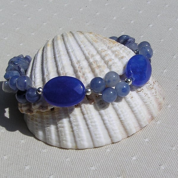 Natural Blue Sapphire & Blue Aventurine Crystal Gemstone Bracelet "Bethany"
