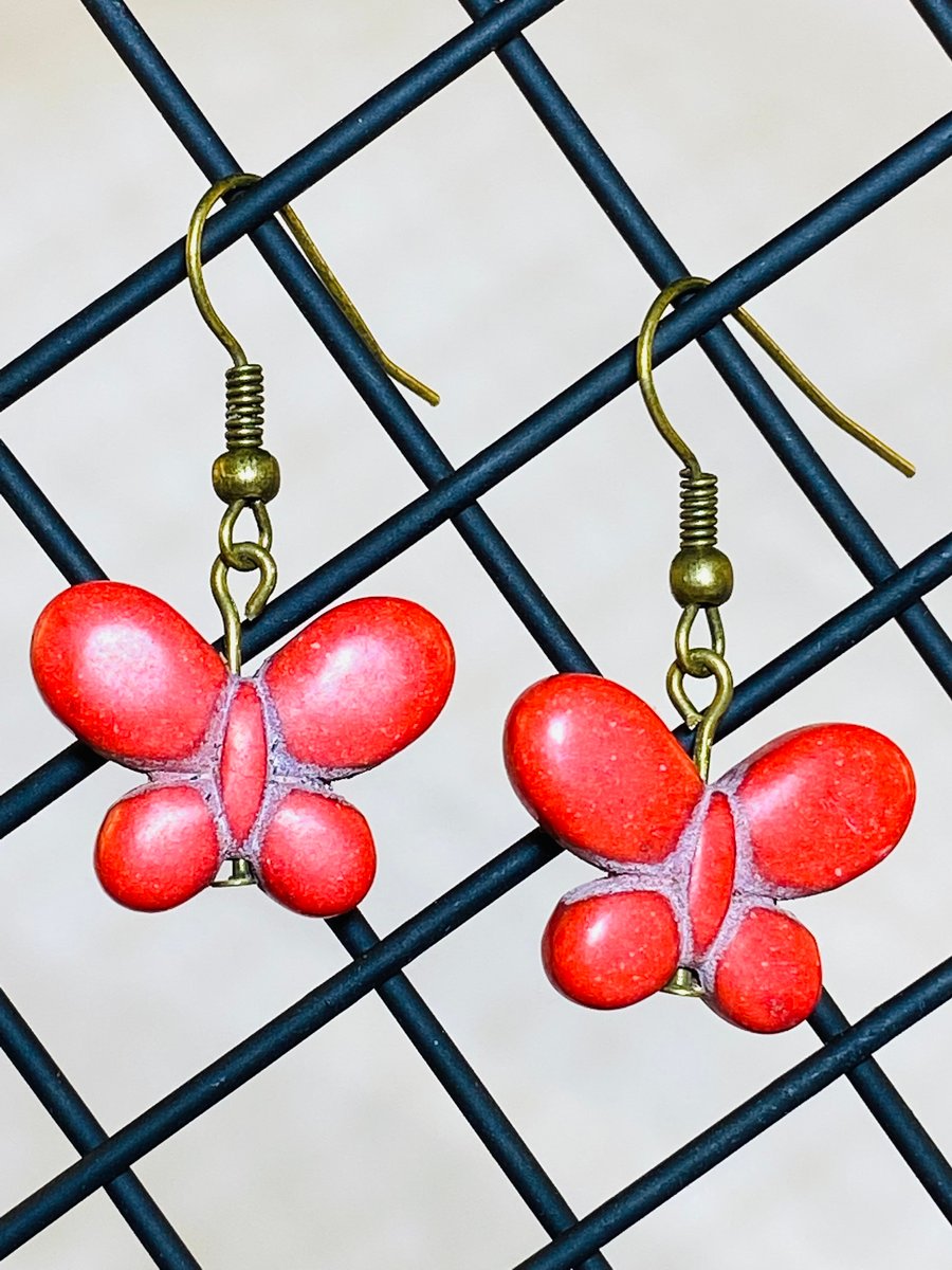 Red butterfly earrings 